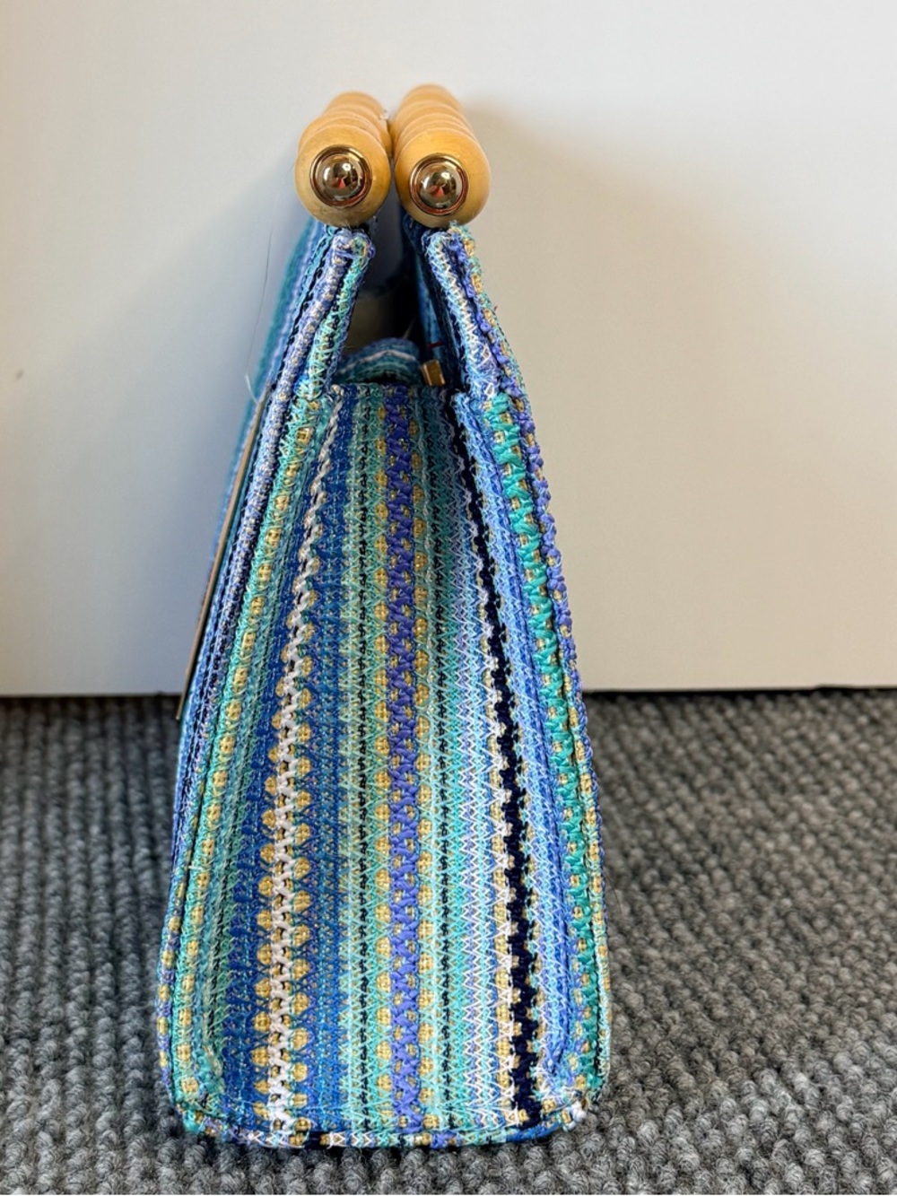 Savannah Blue & Aqua Striped Beaded-Handle Clutch - Picture 4 of 9